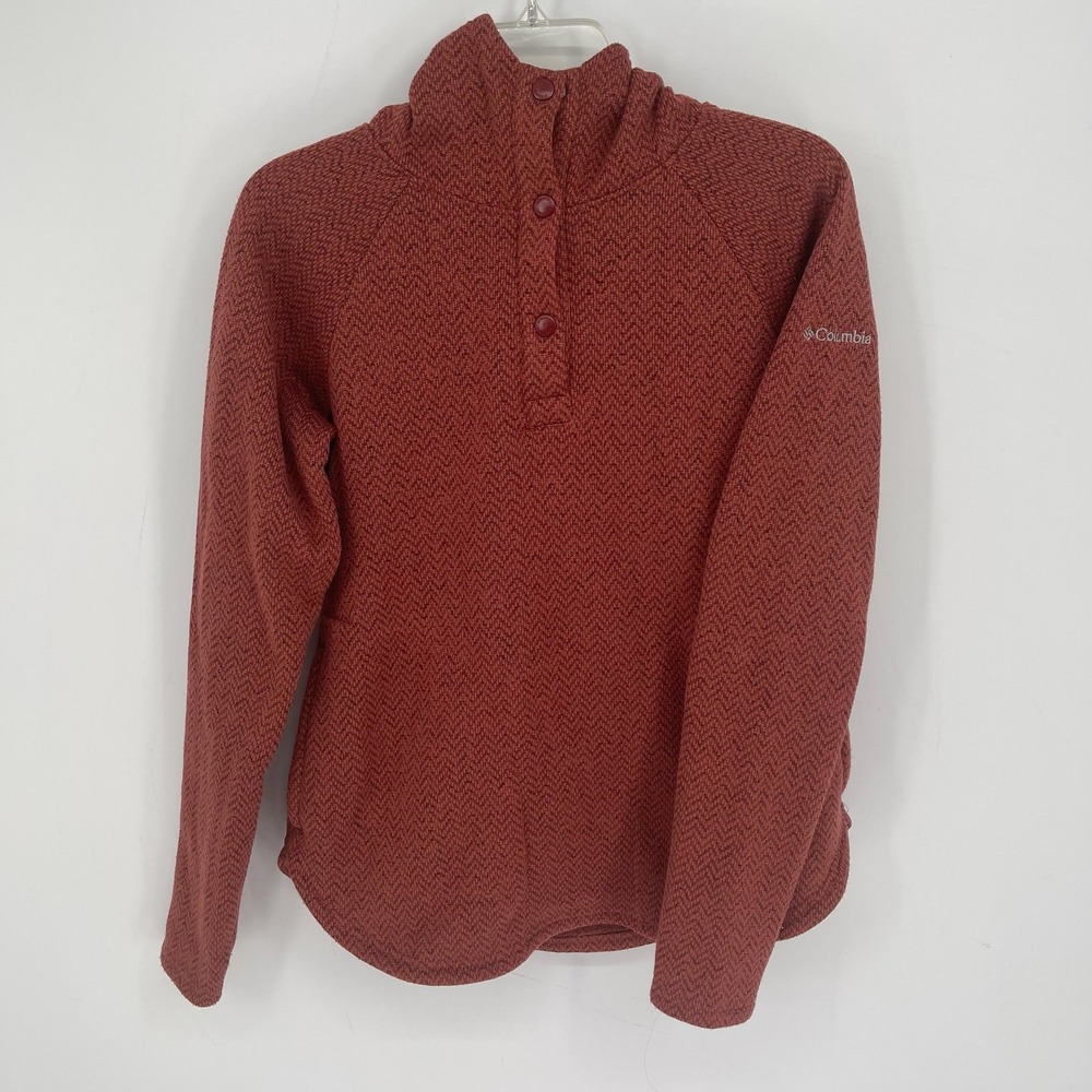 Columbia Women's Red Herringbone Fleece Snap Neck Hoodie Size‎ Medium